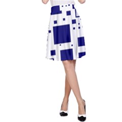 Illustrated Blue Squares A-line Skirt by Mariart