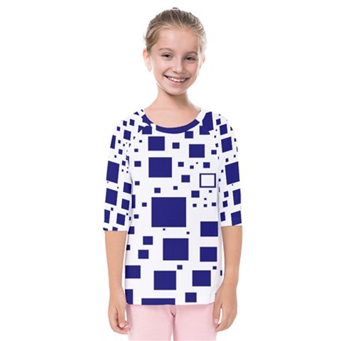 Illustrated Blue Squares Kids  Quarter Sleeve Raglan Tee by Mariart