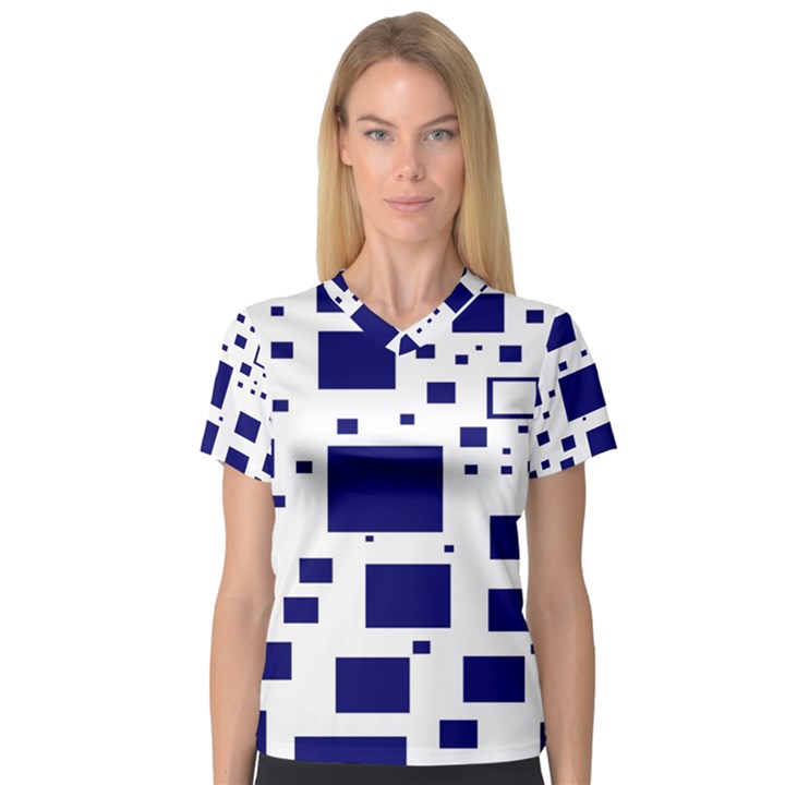 Illustrated Blue Squares Women s V-Neck Sport Mesh Tee