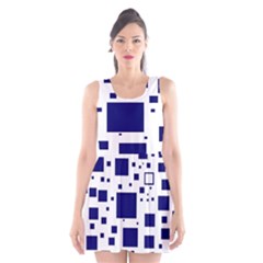 Illustrated Blue Squares Scoop Neck Skater Dress by Mariart