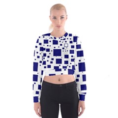 Illustrated Blue Squares Cropped Sweatshirt by Mariart