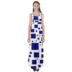 Illustrated Blue Squares Empire Waist Maxi Dress by Mariart