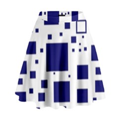 Illustrated Blue Squares High Waist Skirt by Mariart