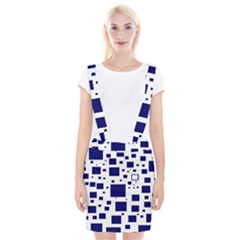 Illustrated Blue Squares Braces Suspender Skirt