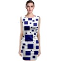 Illustrated Blue Squares Sleeveless Velvet Midi Dress View1