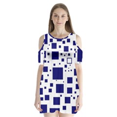 Illustrated Blue Squares Shoulder Cutout Velvet  One Piece by Mariart