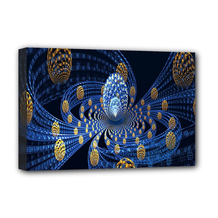 Fractal Balls Flying Ultra Space Circle Round Line Light Blue Sky Gold Deluxe Canvas 18  x 12  