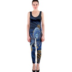 Fractal Balls Flying Ultra Space Circle Round Line Light Blue Sky Gold Onepiece Catsuit by Mariart