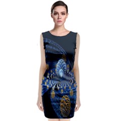 Fractal Balls Flying Ultra Space Circle Round Line Light Blue Sky Gold Classic Sleeveless Midi Dress