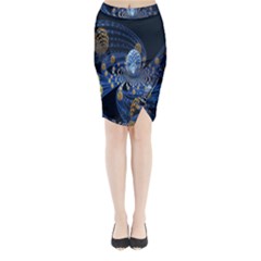 Fractal Balls Flying Ultra Space Circle Round Line Light Blue Sky Gold Midi Wrap Pencil Skirt by Mariart