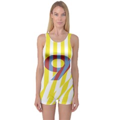 Number 9 Line Vertical Yellow Red Blue White Wae Chevron One Piece Boyleg Swimsuit by Mariart