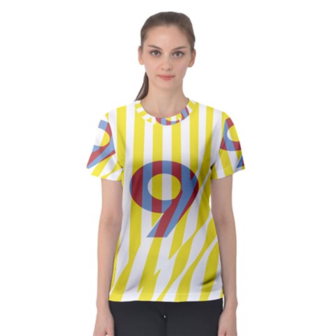 Number 9 Line Vertical Yellow Red Blue White Wae Chevron Women s Sport Mesh Tee by Mariart