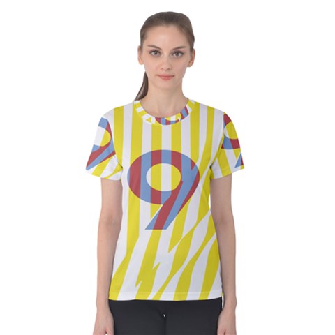 Number 9 Line Vertical Yellow Red Blue White Wae Chevron Women s Cotton Tee by Mariart