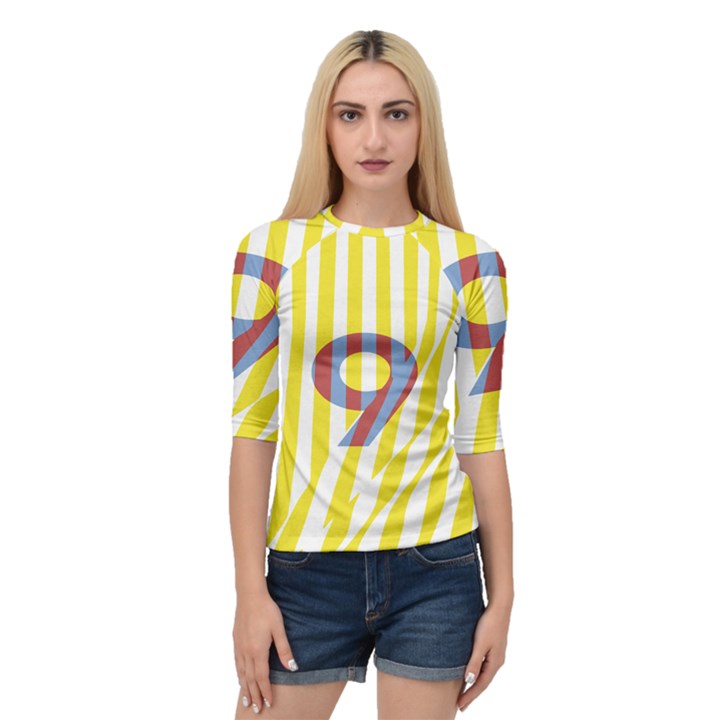 Number 9 Line Vertical Yellow Red Blue White Wae Chevron Quarter Sleeve Tee