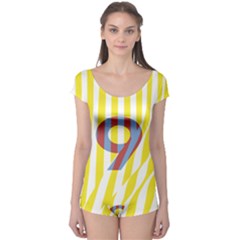 Number 9 Line Vertical Yellow Red Blue White Wae Chevron Boyleg Leotard  by Mariart