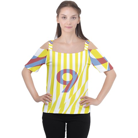 Number 9 Line Vertical Yellow Red Blue White Wae Chevron Women s Cutout Shoulder Tee by Mariart