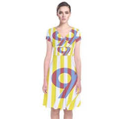 Number 9 Line Vertical Yellow Red Blue White Wae Chevron Short Sleeve Front Wrap Dress by Mariart