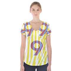 Number 9 Line Vertical Yellow Red Blue White Wae Chevron Short Sleeve Front Detail Top by Mariart