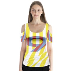 Number 9 Line Vertical Yellow Red Blue White Wae Chevron Butterfly Sleeve Cutout Tee 