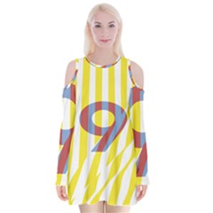 Number 9 Line Vertical Yellow Red Blue White Wae Chevron Velvet Long Sleeve Shoulder Cutout Dress by Mariart