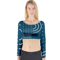 Parachute Water Blue Waves Circle White Long Sleeve Crop Top by Mariart