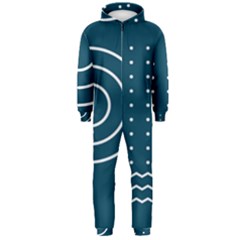 Parachute Water Blue Waves Circle White Hooded Jumpsuit (men)  by Mariart