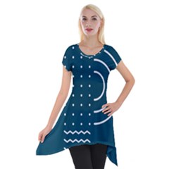 Parachute Water Blue Waves Circle White Short Sleeve Side Drop Tunic by Mariart