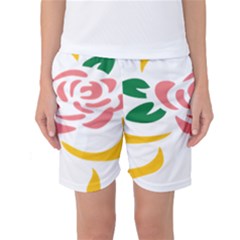 Pink Rose Ribbon Bouquet Green Yellow Flower Floral Women s Basketball Shorts by Mariart