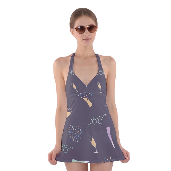 Bottle Party Glasses Halter Swimsuit Dress