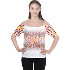 Random Sized Cube Multiple Plaid Color Rainbow Women s Cutout Shoulder Tee