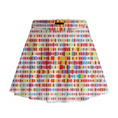 Random Sized Cube Multiple Plaid Color Rainbow Mini Flare Skirt by Mariart