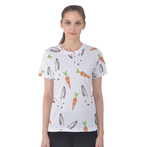 Rabbit Carrot Pattern Weft Step Face Women s Cotton Tee by Mariart