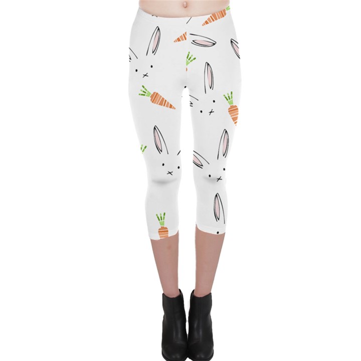 Rabbit Carrot Pattern Weft Step Face Capri Leggings 