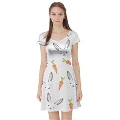 Rabbit Carrot Pattern Weft Step Face Short Sleeve Skater Dress by Mariart