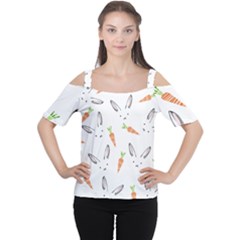 Rabbit Carrot Pattern Weft Step Face Women s Cutout Shoulder Tee