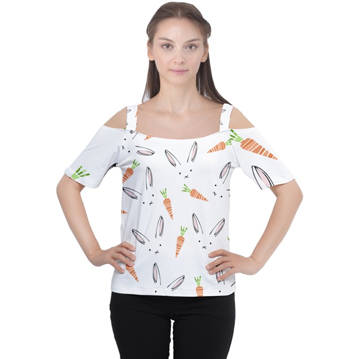 Rabbit Carrot Pattern Weft Step Face Women s Cutout Shoulder Tee