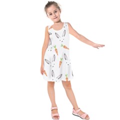 Rabbit Carrot Pattern Weft Step Face Kids  Sleeveless Dress by Mariart