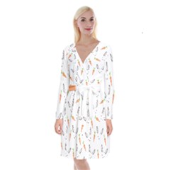 Rabbit Carrot Pattern Weft Step Face Long Sleeve Velvet Front Wrap Dress