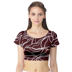 River System Line Brown White Wave Chevron Short Sleeve Crop Top (tight Fit)