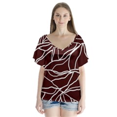 River System Line Brown White Wave Chevron Flutter Sleeve Top by Mariart