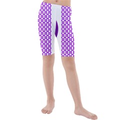 River Hyacinth Polka Circle Round Purple White Kids  Mid Length Swim Shorts