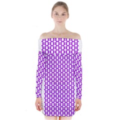 River Hyacinth Polka Circle Round Purple White Long Sleeve Off Shoulder Dress by Mariart