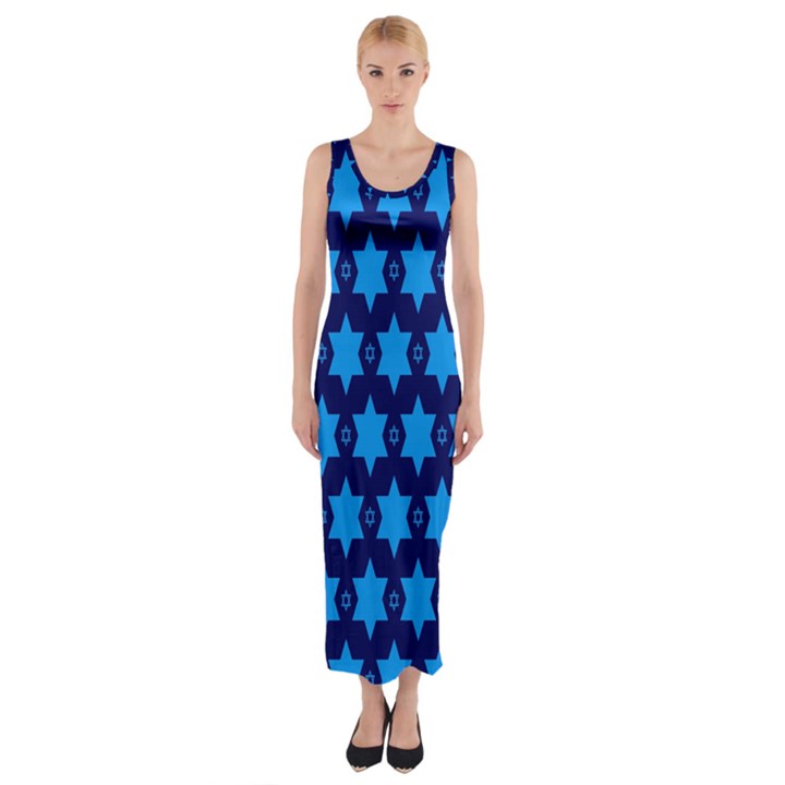 Star Blue Space Wave Chevron Sky Fitted Maxi Dress