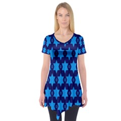 Star Blue Space Wave Chevron Sky Short Sleeve Tunic  by Mariart