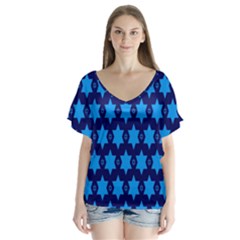 Star Blue Space Wave Chevron Sky Flutter Sleeve Top by Mariart