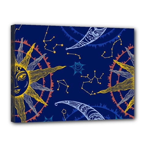 Sun Moon Seamless Star Blue Sky Space Face Circle Canvas 16  X 12 