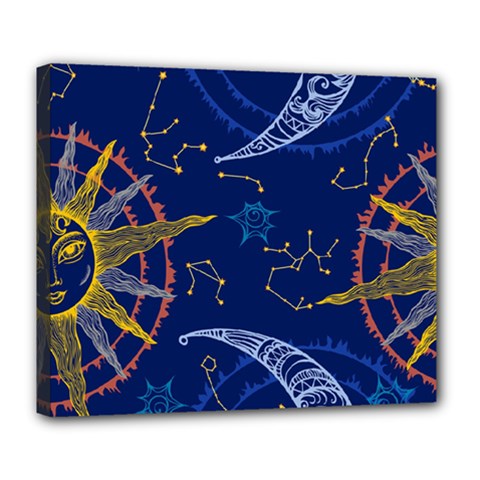 Sun Moon Seamless Star Blue Sky Space Face Circle Deluxe Canvas 24  X 20   by Mariart