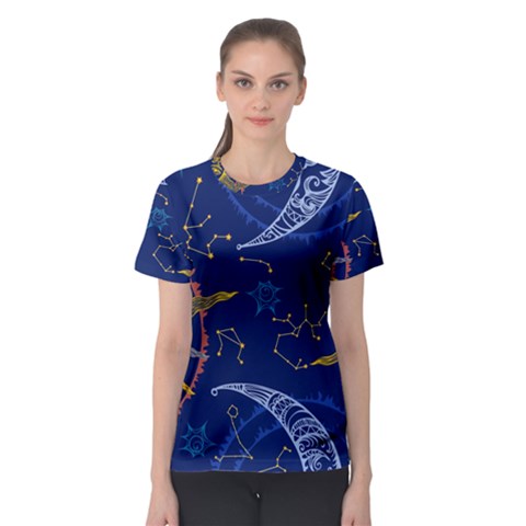 Sun Moon Seamless Star Blue Sky Space Face Circle Women s Sport Mesh Tee by Mariart