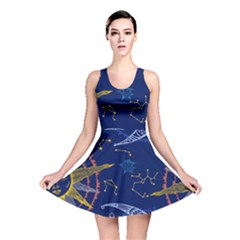 Sun Moon Seamless Star Blue Sky Space Face Circle Reversible Skater Dress by Mariart