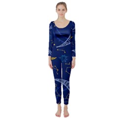 Sun Moon Seamless Star Blue Sky Space Face Circle Long Sleeve Catsuit by Mariart